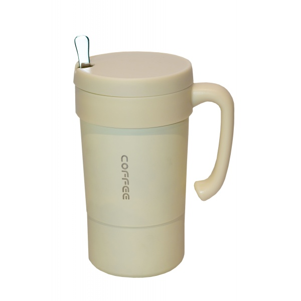 An assortment of four coffee cups in different colors with a premium travel mug, emphasizing eco-friendly and spill-proof design.