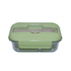 Airtight glass food container with lid, BPA-free, leak-proof, microwave safe, and eco-friendly for food storage.