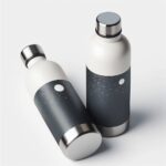 Black stainless steel vacuum flask with printed logo