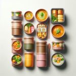 Custom food container set with compartments and company logo