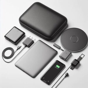 Custom tech corporate gifts including USB drives, cables, and wireless speakers with company branding