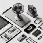 Assorted portable gadgets including mini fans, USB lights, and multifunction tools with custom branding