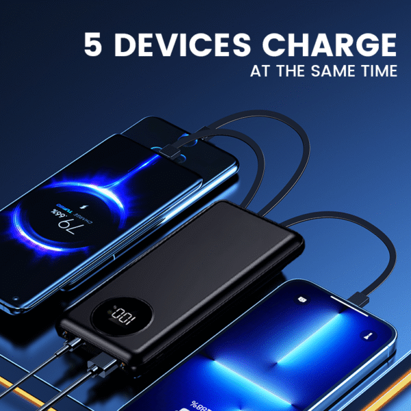 QC305 QUICKPOWER 10000mAh SUPER QUICK CHARGE QC3.0 - PD22.5W - 4 X BUILT IN CABLE - Image 6