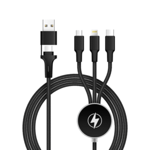 CC41C LED LIGHT UP LOGO – 3 IN 2 – DUAL INPUT ( TYPE C+USB A )- 3A FAST CHARGING CABLE