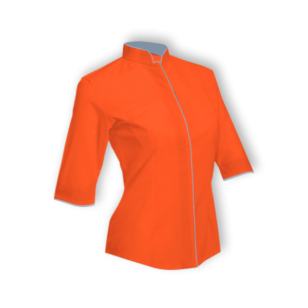 orange EmberLoom F119 women’s 3/4 sleeve corporate shirt with eco-dyed fabric