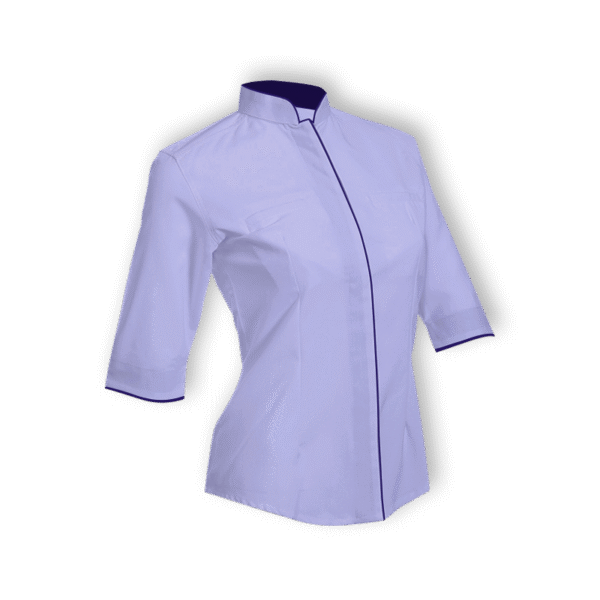 purple EmberLoom F119 women’s 3/4 sleeve corporate shirt with eco-dyed fabric
