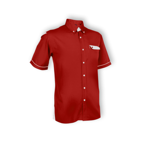 red ImpactGear unisex short sleeve corporate shirt with collar in eco-dyed fabric