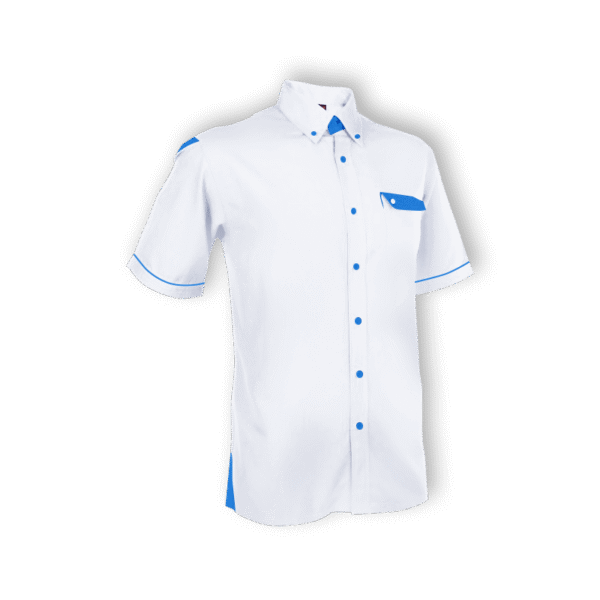 white ImpactGear unisex short sleeve corporate shirt with collar in eco-dyed fabric