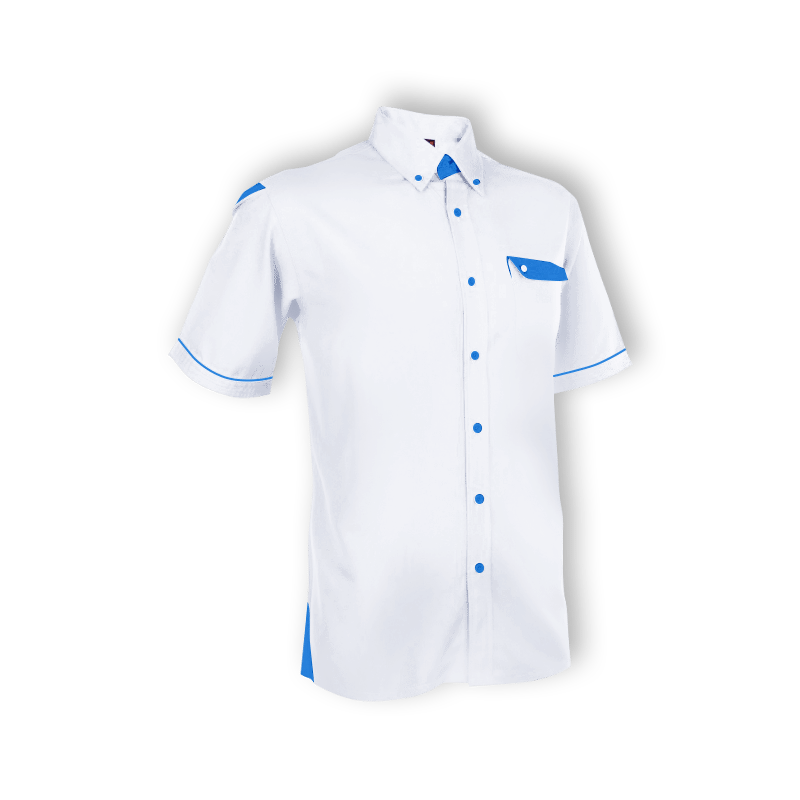 white ImpactGear unisex short sleeve corporate shirt with collar in eco-dyed fabric
