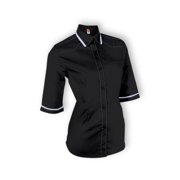 black Female 3/4 sleeve corporate blouse in eco-dyed fabric – EliteFlex design