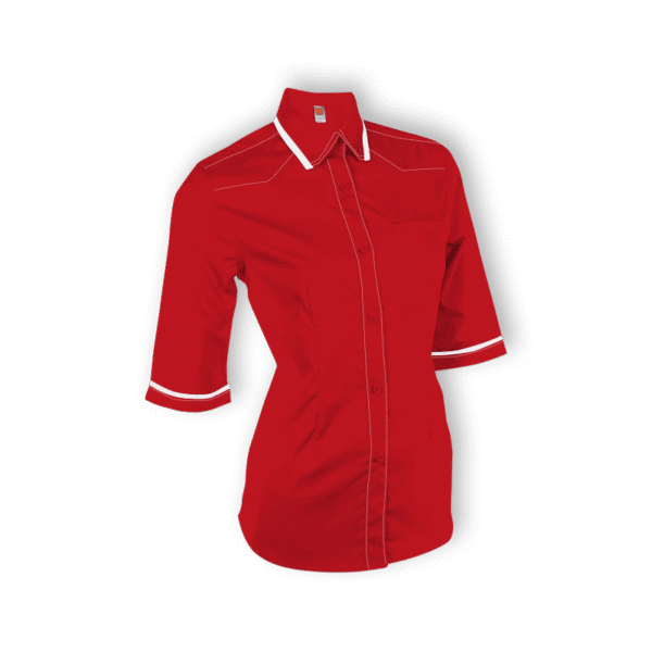 red Female 3/4 sleeve corporate blouse in eco-dyed fabric – EliteFlex design