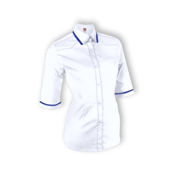 white Female 3/4 sleeve corporate blouse in eco-dyed fabric – EliteFlex design