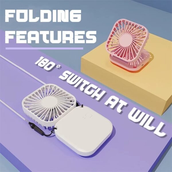 Foldable mini fan in white with 180° rotating design - foldable features