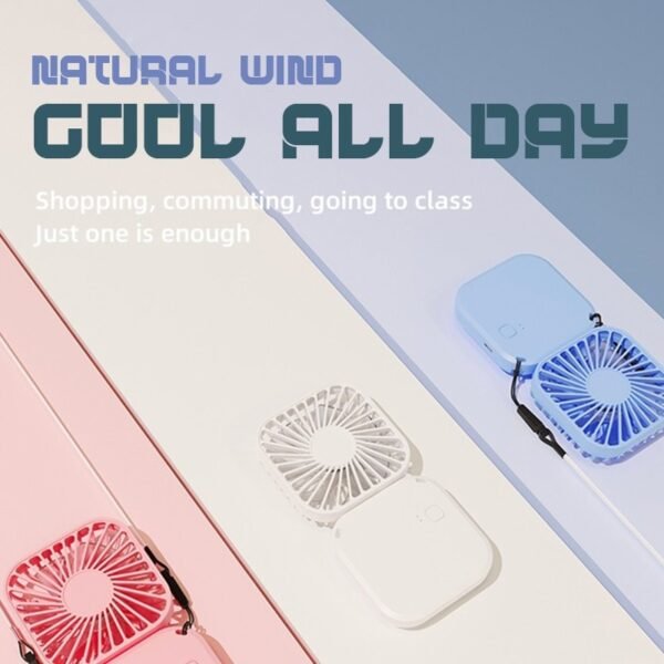 Foldable mini fan in white with 180° rotating design - cool all day