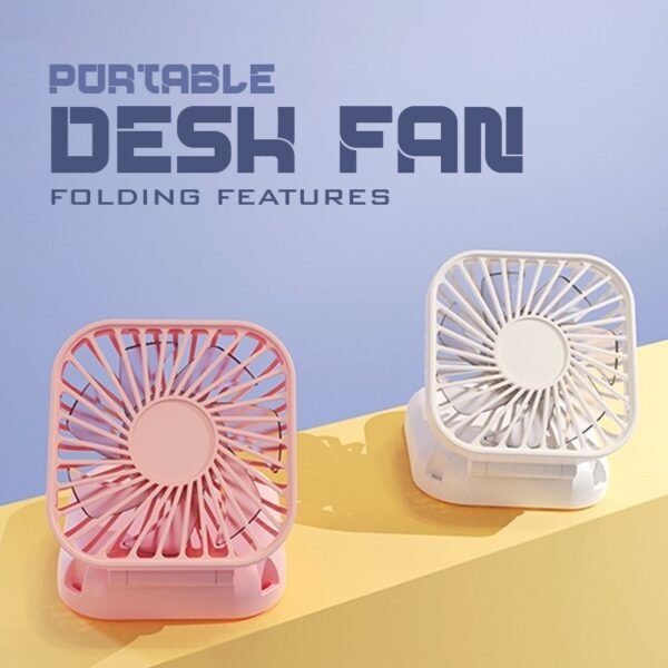 Foldable mini fan in white with 180° rotating design - desh fan