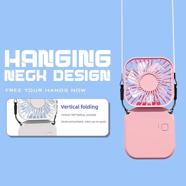 Foldable mini fan in white with 180° rotating design - hanging