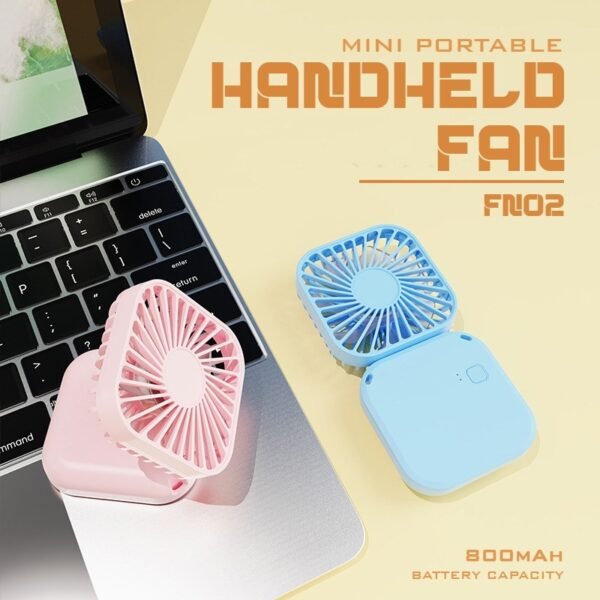 Foldable mini fan in white with 180° rotating design - handheld fan