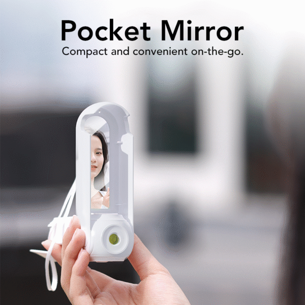 Foldable mini fan torch in white with mirror and phone stand - pocket mirror
