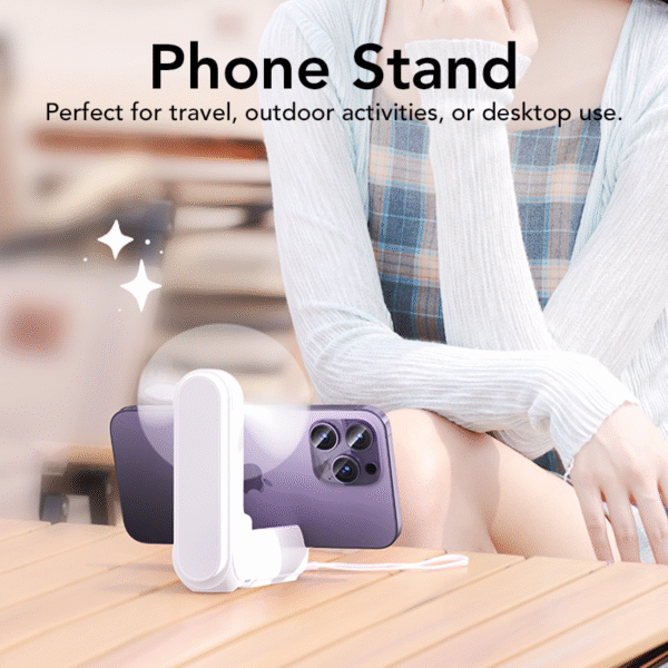 Foldable mini fan torch in white with mirror and phone stand - with phone stand