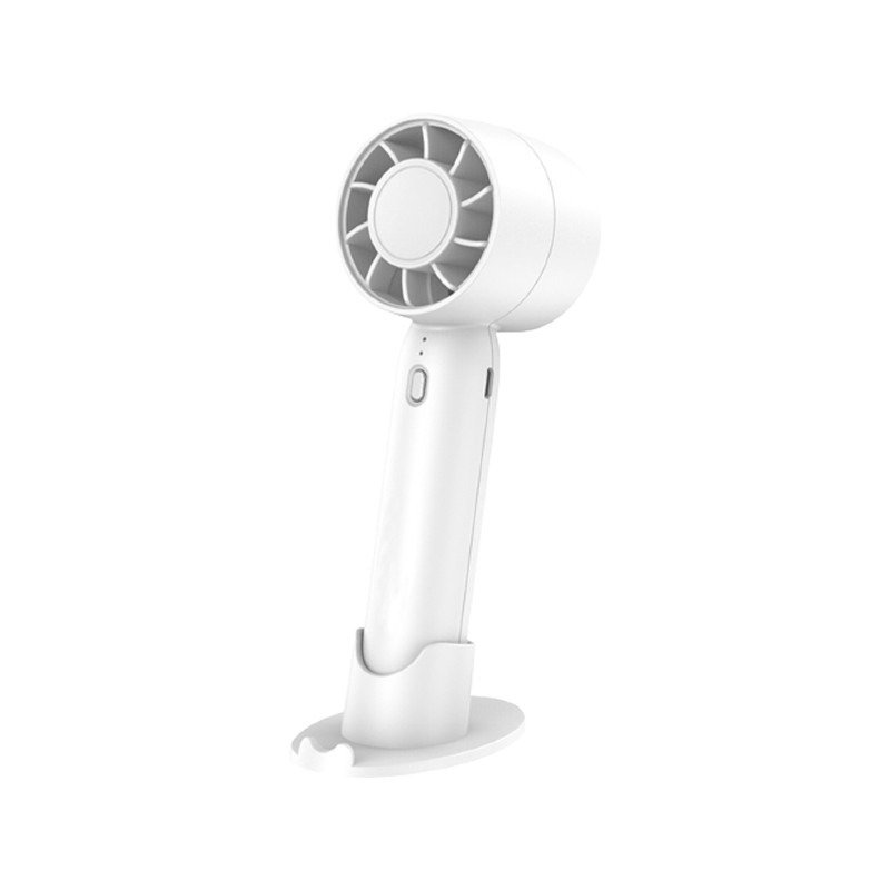 Handheld turbo fan in white with built-in phone stand