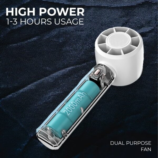 Handheld turbo fan in white with built-in phone stand - high power