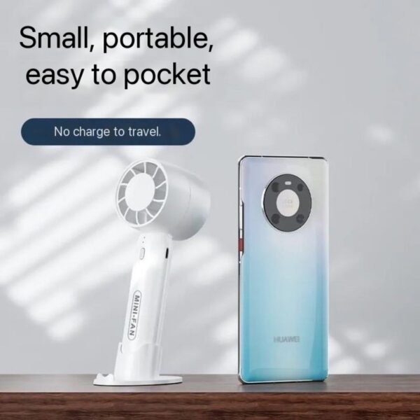 Handheld turbo fan in white with built-in phone stand - small portable