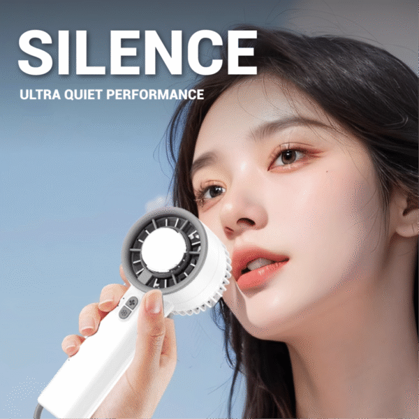 Mini handheld turbo fan in white with 3-speed design - silence