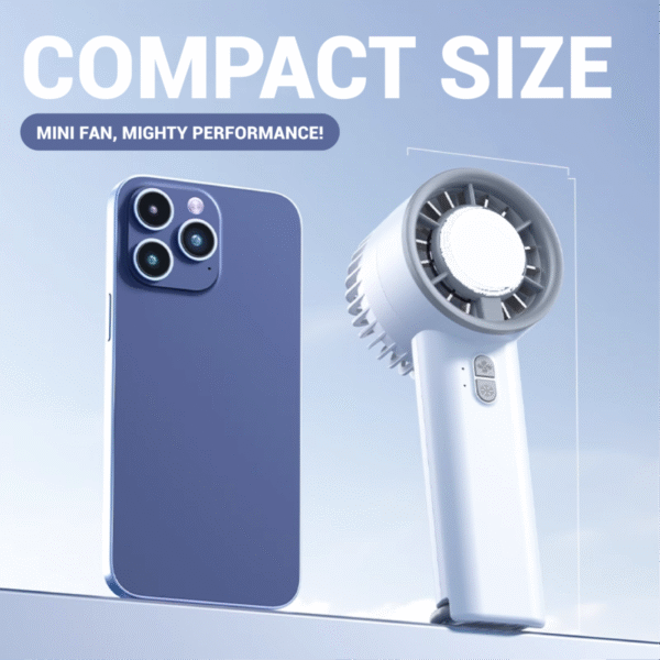 Mini handheld turbo fan in white with 3-speed design - compact