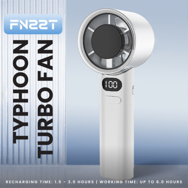Typhoon handheld fan in white with long-lasting battery - typhoon turbo fan