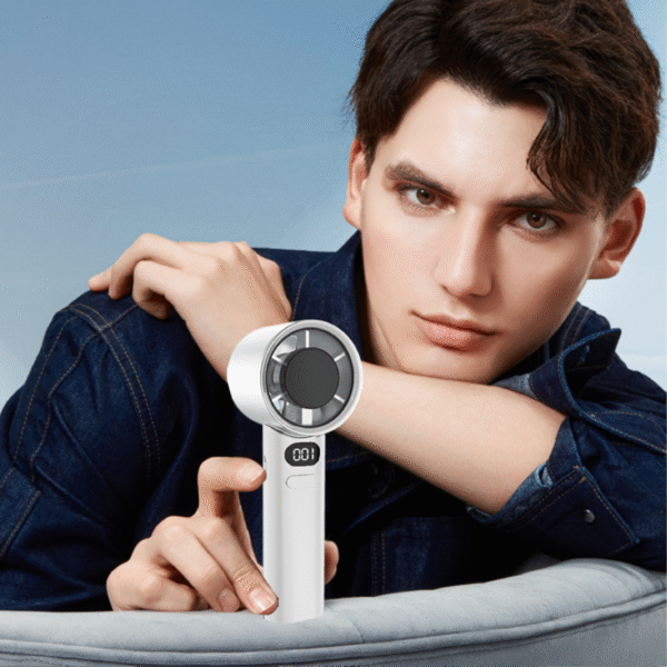 Typhoon handheld fan in white with long-lasting battery - display