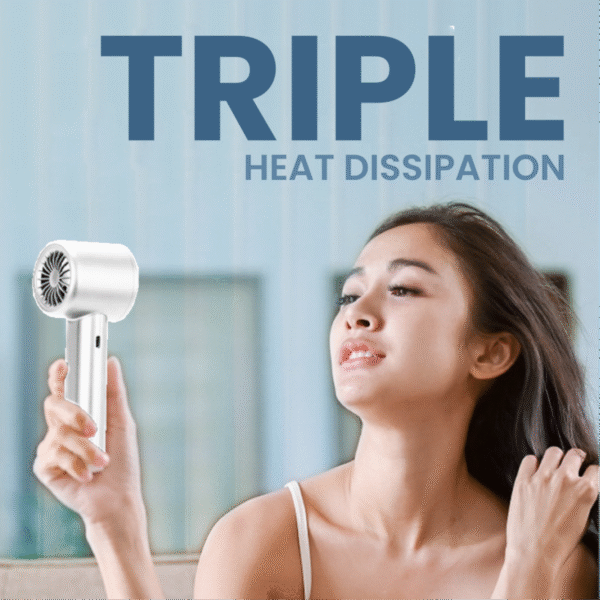 Typhoon handheld fan in white with long-lasting battery - triple