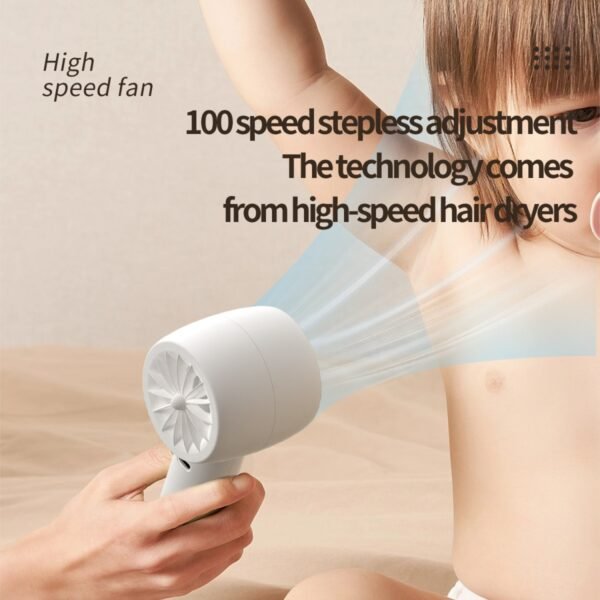 Handheld turbo fan in white with 5-speed design - high speed handheld fan