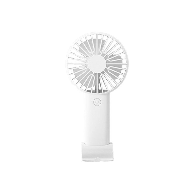 Portable handheld fan in white with built-in phone stand