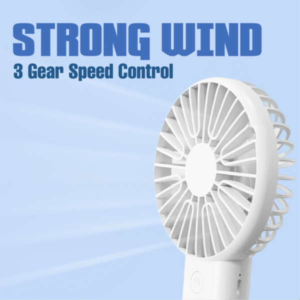 Portable handheld fan in white with built-in phone stand - strong wind