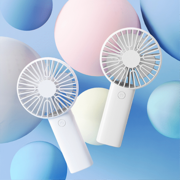 Portable handheld fan in white with built-in phone stand - display