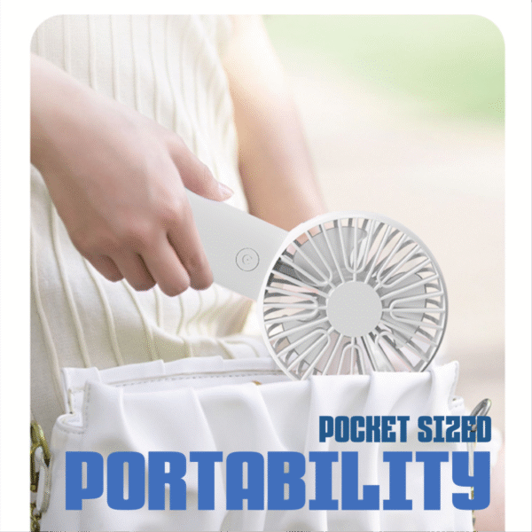Portable handheld fan in white with built-in phone stand - portable