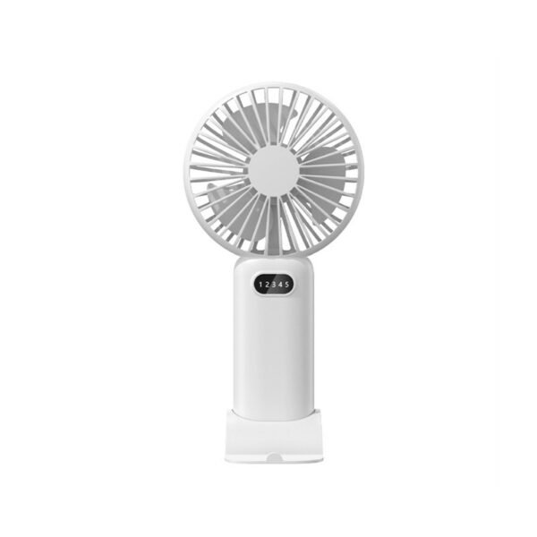 Foldable handheld fan in white with phone stand