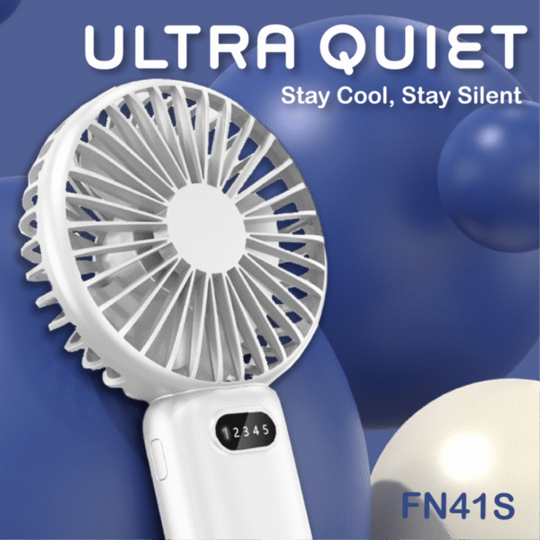 Foldable handheld fan in white with phone stand - ultra quiet