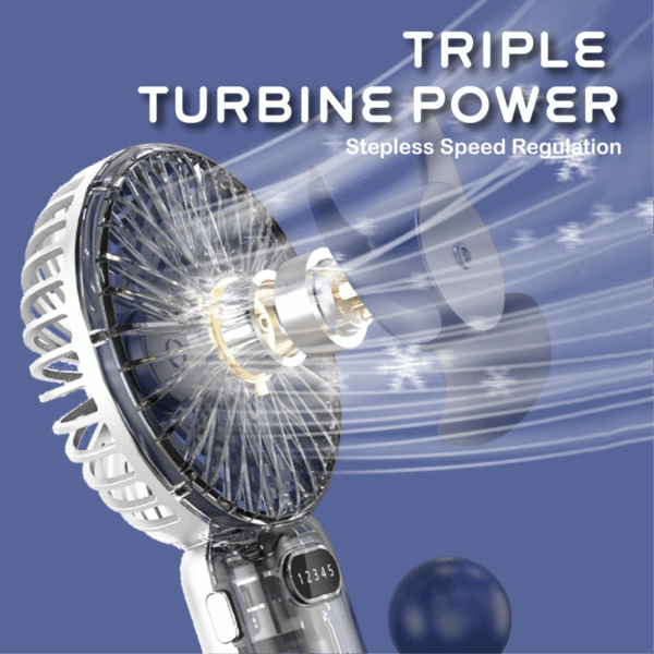 Foldable handheld fan in white with phone stand - triple