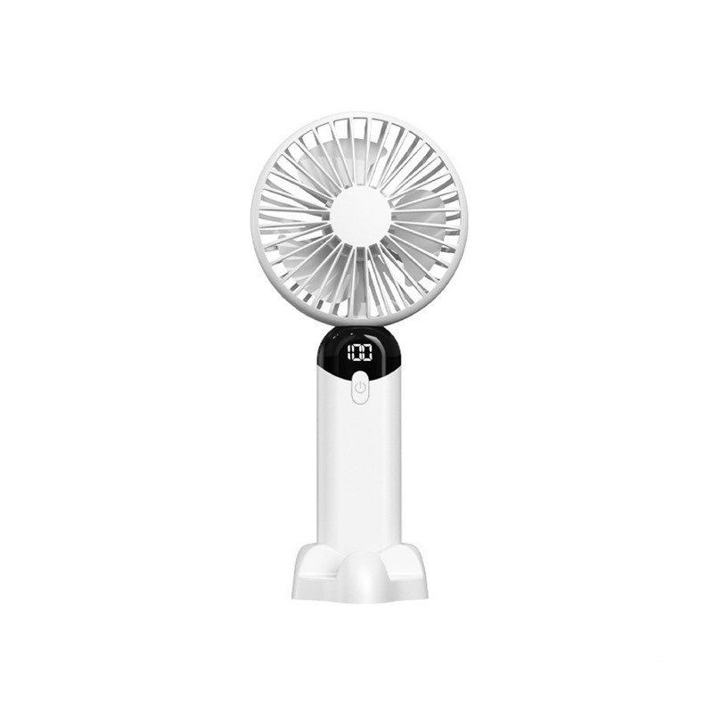 Phone stand handheld fan in white with foldable design