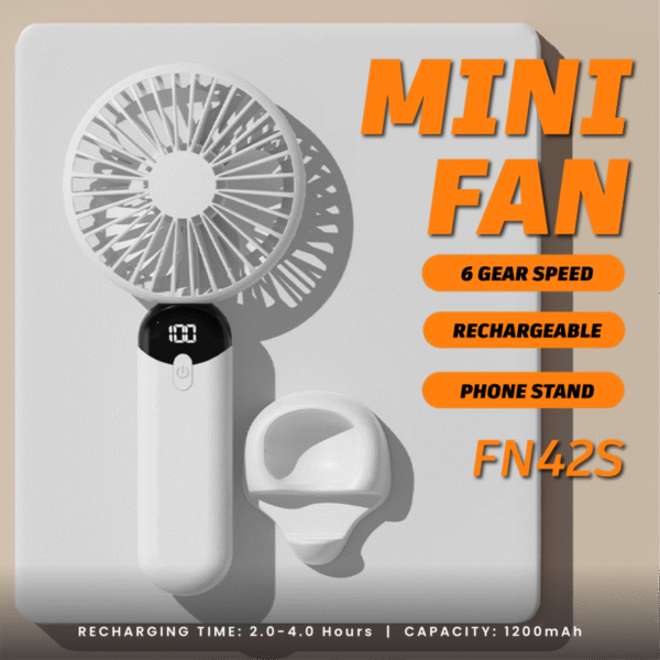Phone stand handheld fan in white with foldable design - mini fan