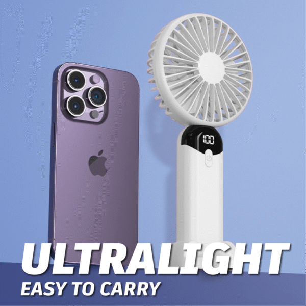 Phone stand handheld fan in white with foldable design - ultralight