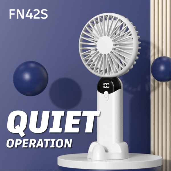 Phone stand handheld fan in white with foldable design - quiet
