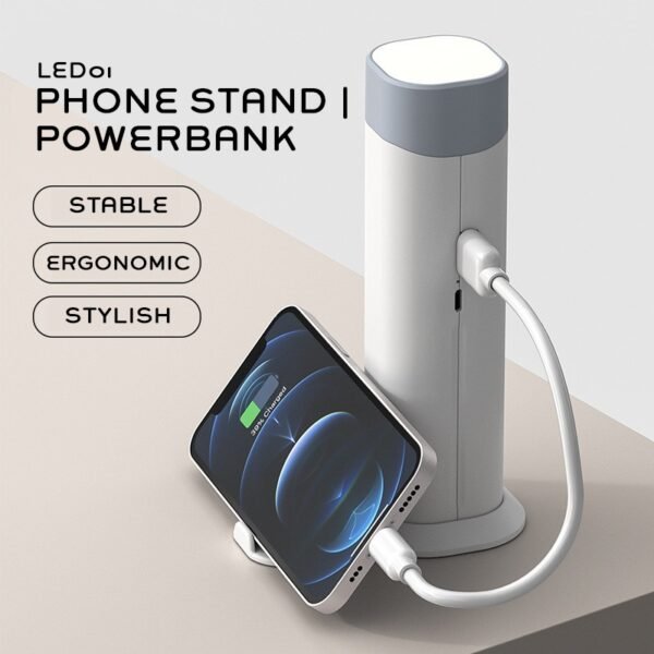 LED lamp powerbank in white with torch and mobile stand - charging