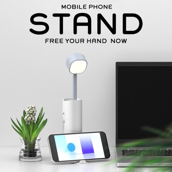 LED lamp powerbank in white with torch and mobile stand - phone stand