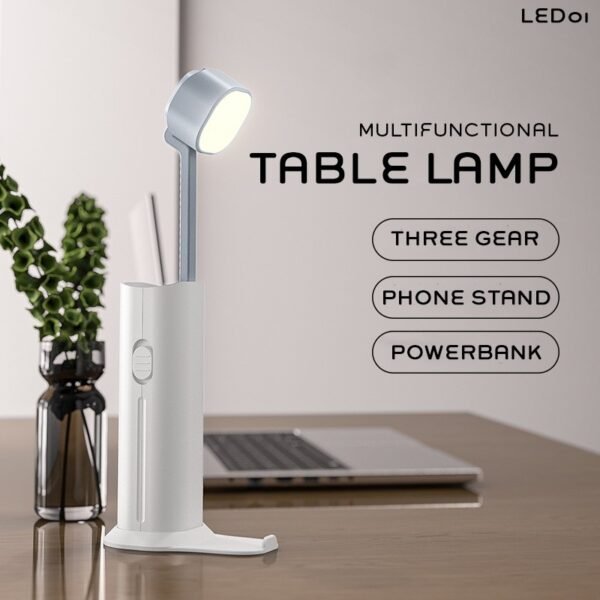 LED lamp powerbank in white with torch and mobile stand - triple lamp