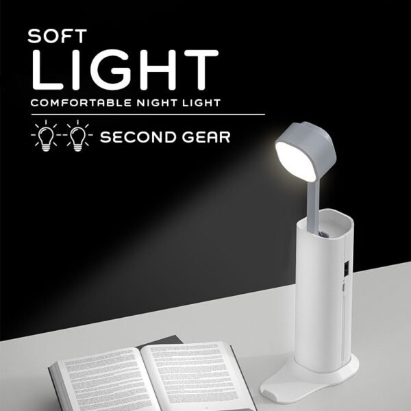 LED lamp powerbank in white with torch and mobile stand - light on the table