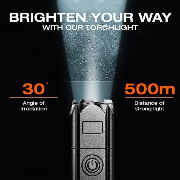 Zoom focus LED torch in black with adjustable beam - brighten