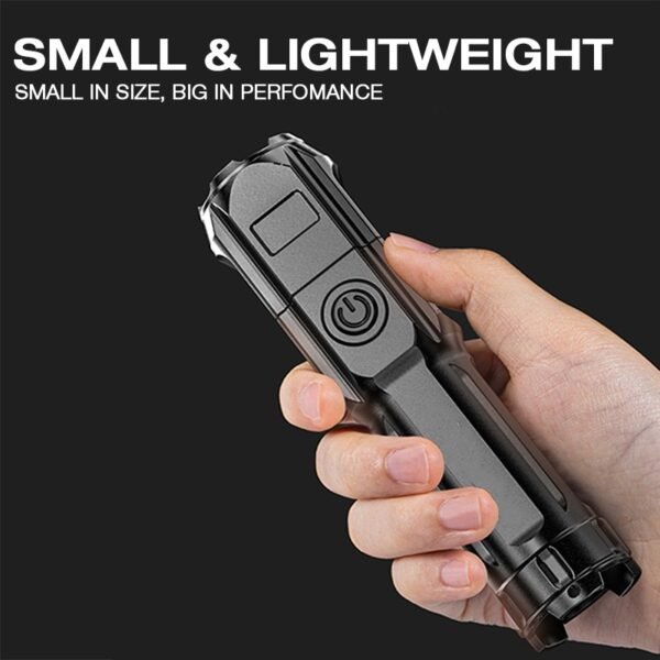 Zoom focus LED torch in black with adjustable beam - small