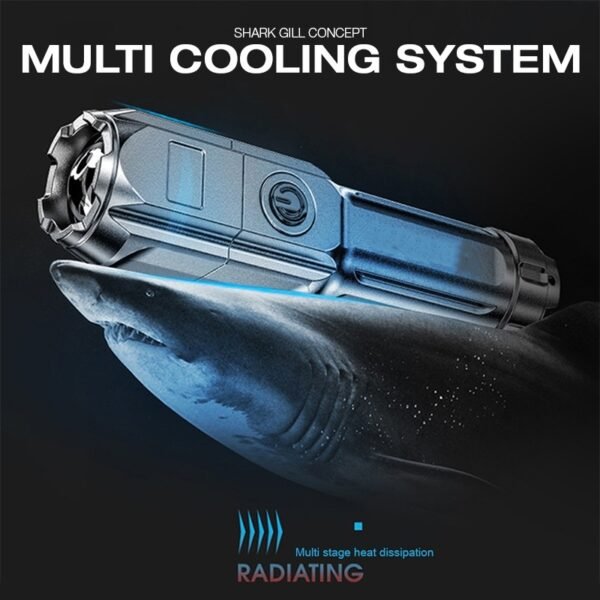 Zoom focus LED torch in black with adjustable beam - cooling